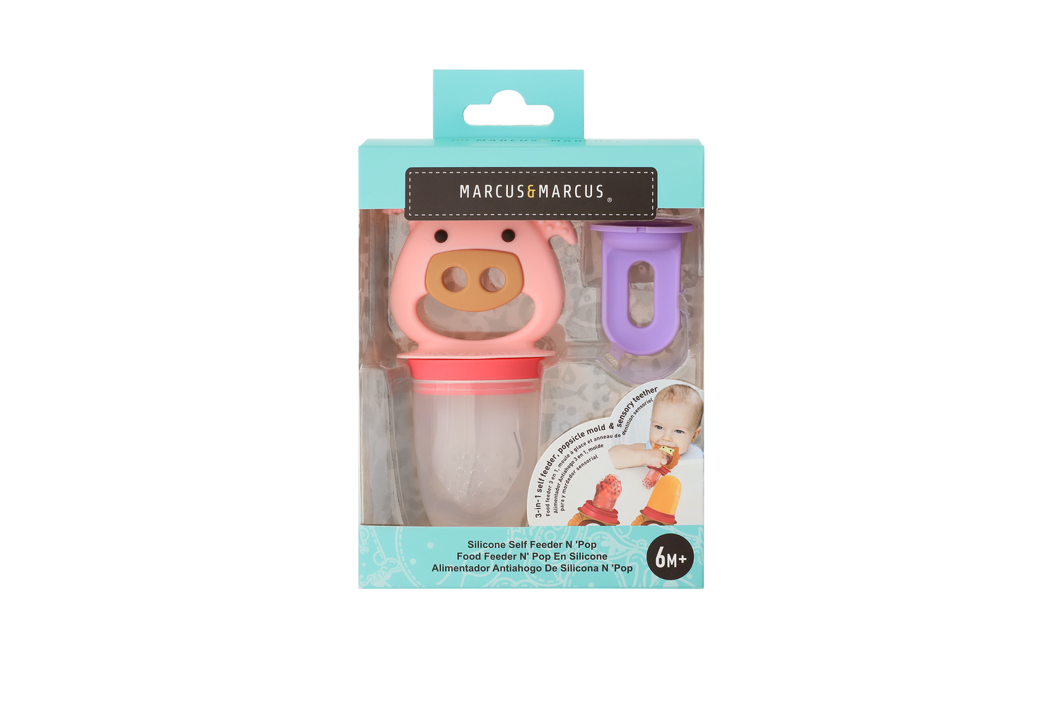 Alimentador em Silicone 3 em 1 (Mordedor, Alimentador e Forminha para Sorvete) Porquinha Pokey - Rosa