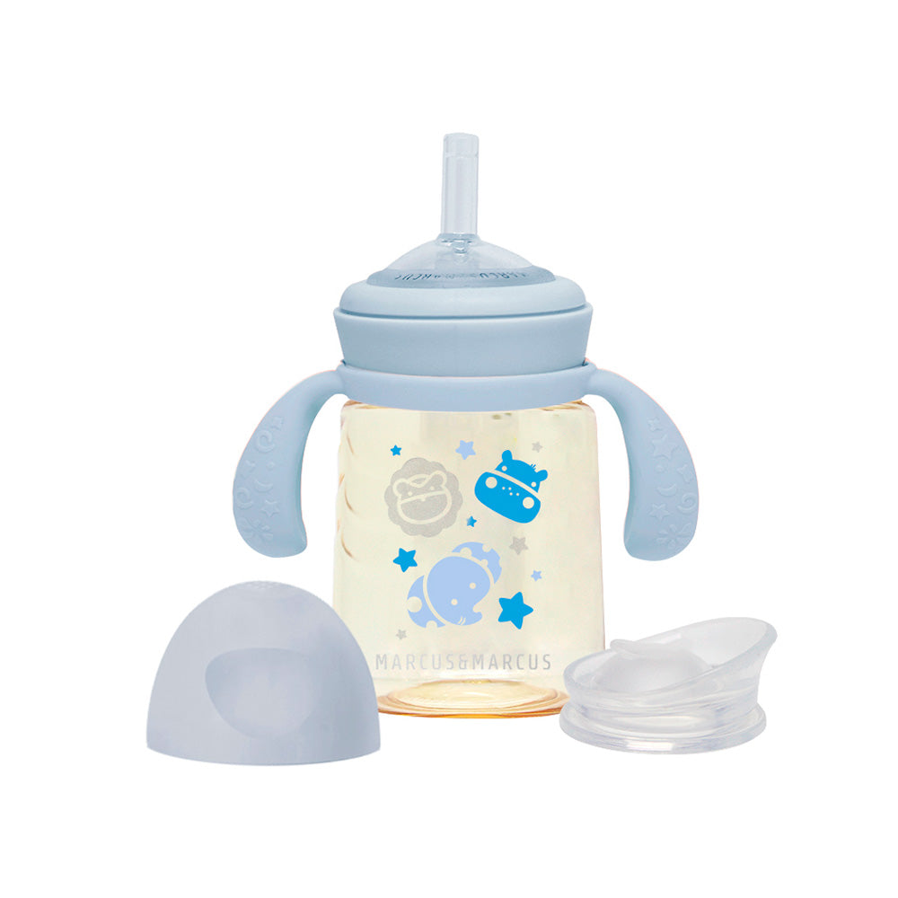 Copo De Transição 2 Fases Com Bico E Canudo Em Silicone E Ppsu 180 Ml Azul