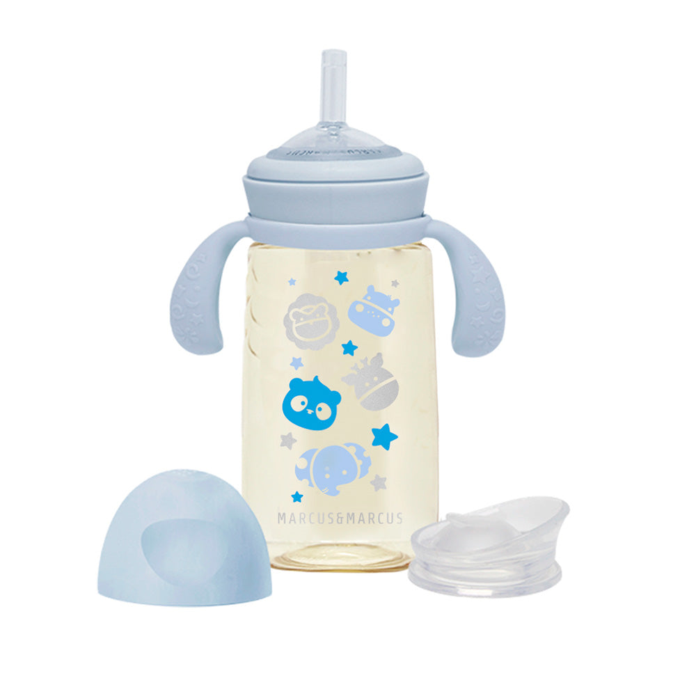 Copo De Transição 2 Fases Com Bico E Canudo Em Silicone E Ppsu 300 Ml Azul