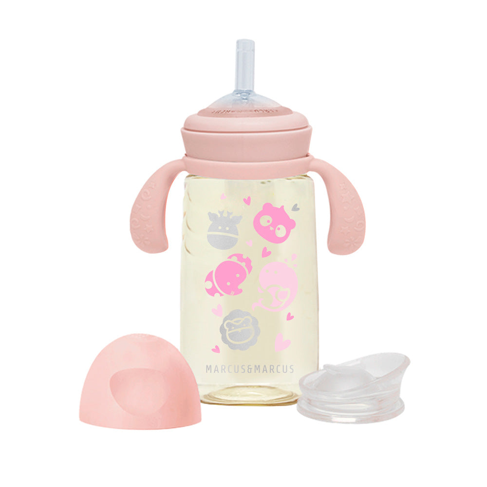 Copo De Transição 2 Fases Com Bico E Canudo Em Silicone E Ppsu 300 Ml Rosa