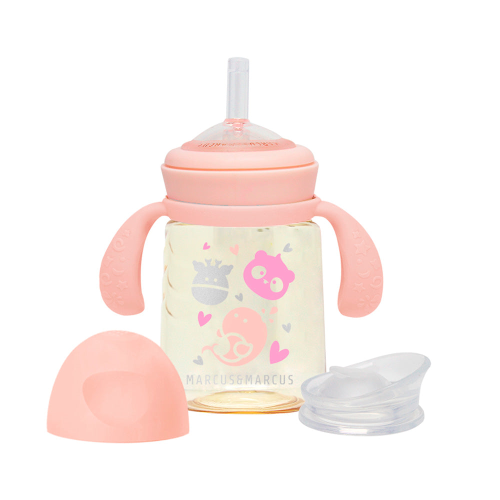 Copo de Transição 2 Fases com Bico e Canudo em Silicone e PPSU 180 ml - Rosa