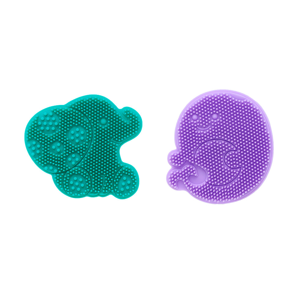 Kit 2 Escovas Para Massagem E Banho Em Silicone Verde E Lilás