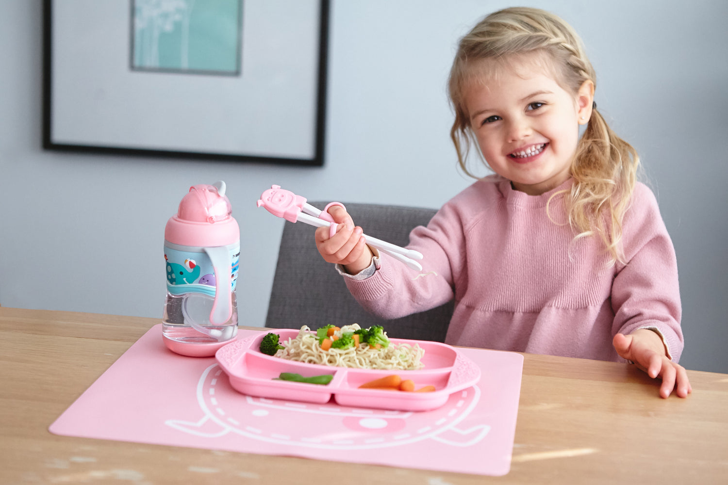 Prato Com 3 Divisórias Em Silicone Porquinha Pokey - Rosa