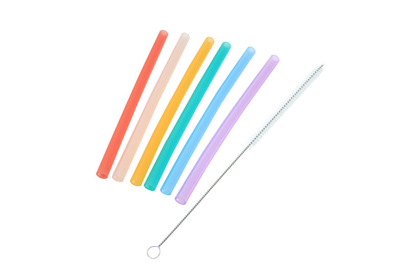 Kit Com 6 Canudos Em Silicone E Escova De Limpeza - 17Cm Multicolorido