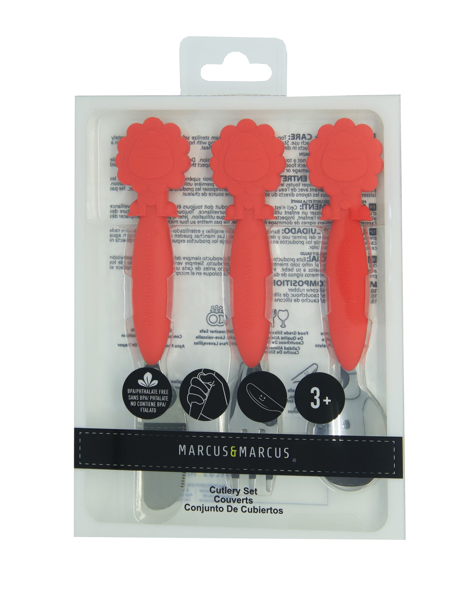 Kit Com Faca. Garfo E Colher Com Inox 3 Pcs Leão Marcus Leão Marcus - Vermelho
