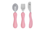 Jogo Anatômico Colher. Garfo E Faca Em Silicone E Inox 3 Peças Porquinha Pokey - Rosa