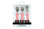 Jogo Anatômico Colher. Garfo E Faca Em Silicone E Inox 3 Peças Porquinha Pokey - Rosa