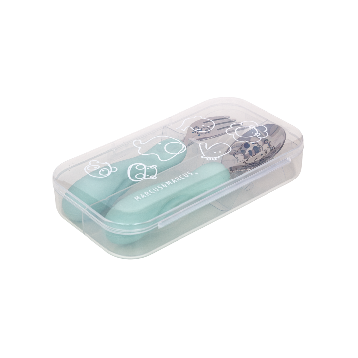 Jogo Anatômico Colher e Garfo em Silicone e Inox 2 Peças Elefante Ollie - Verde Menta