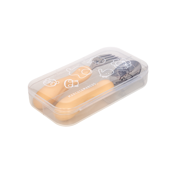 Jogo Anatômico Colher e Garfo em Silicone e Inox 2 Peças Girafa Lola - Amarelo Manteiga