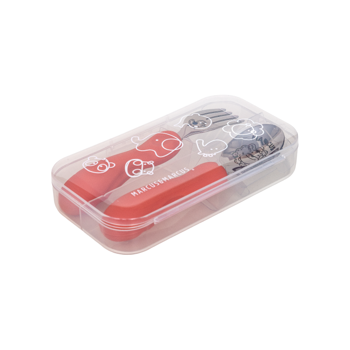Jogo Anatômico Colher e Garfo em Silicone e Inox 2 Peças Leão Marcus - Coral