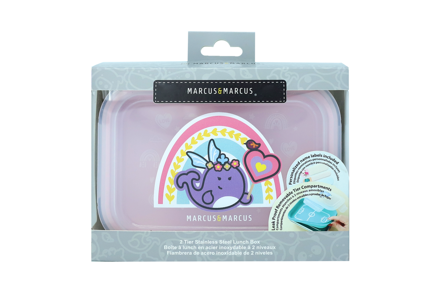 Lancheira 2 Estágios em Inox (com Etiqueta Personalizável) Arco-Íris - Rosa