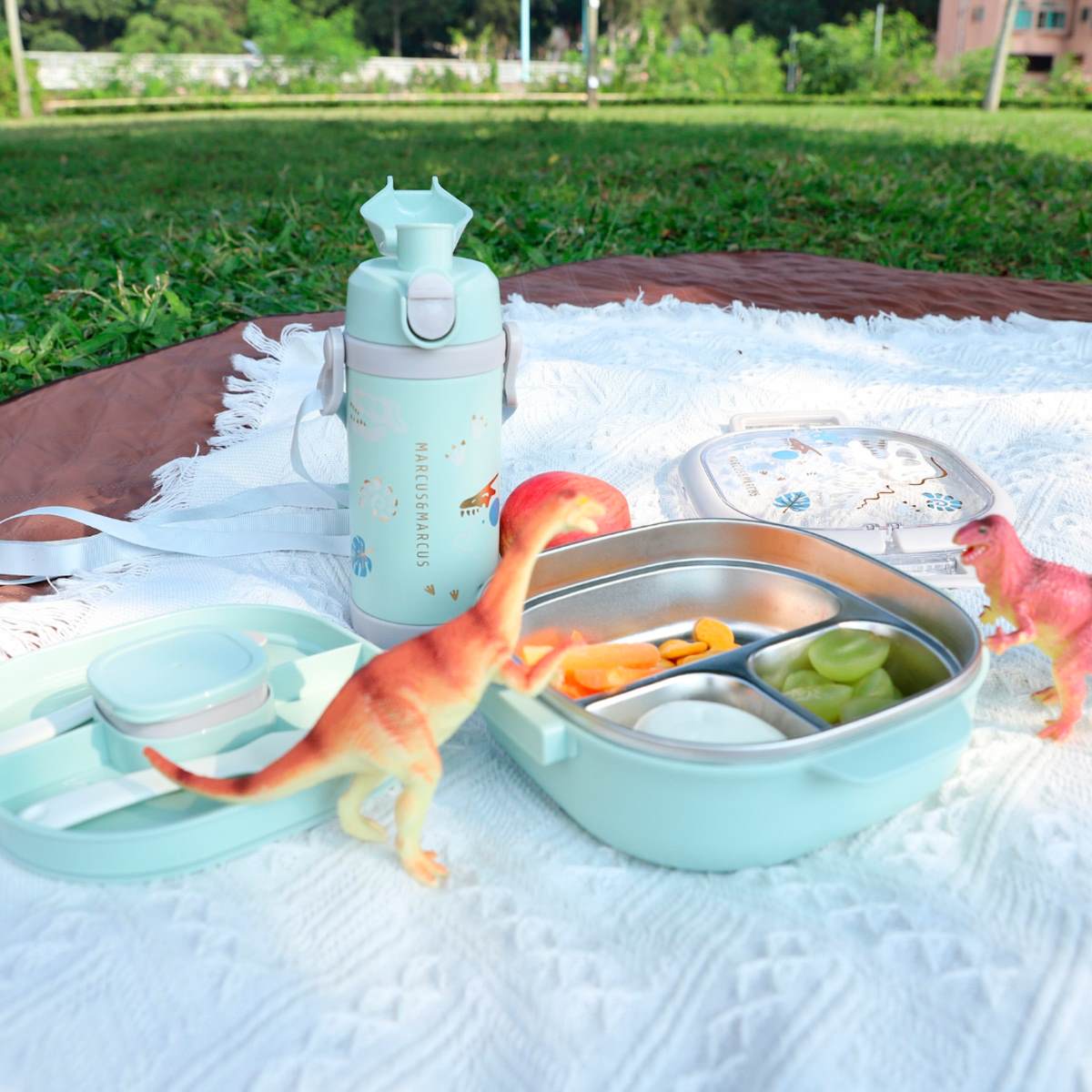 Lancheira Bento Box Com 6 Divisórias E Alça Dinossauro - Verde