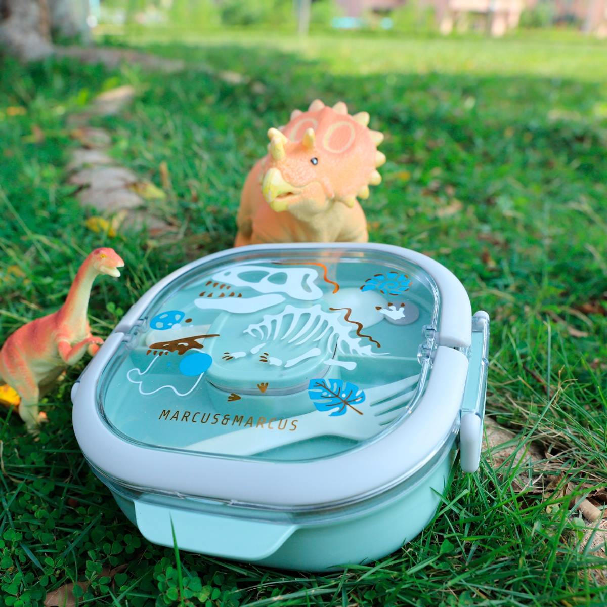 Lancheira Bento Box Com 6 Divisórias E Alça Dinossauro - Verde