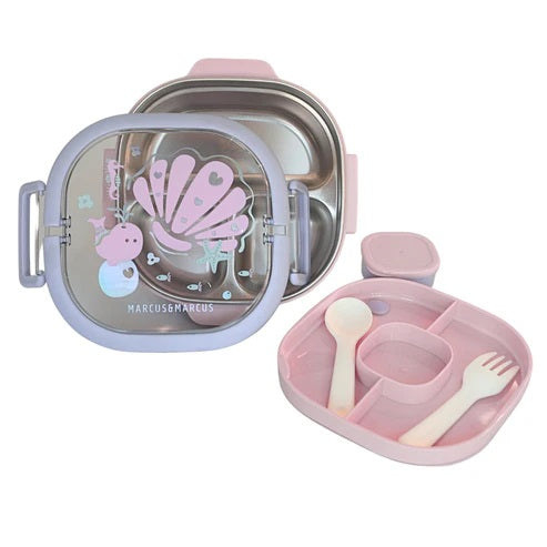 Lancheira Bento Box Com 6 Divisórias E Alça Fundo Do Mar - Rosa
