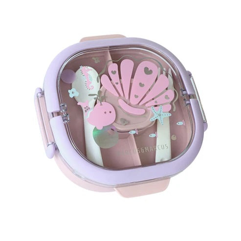 Lancheira Bento Box Com 6 Divisórias E Alça Fundo Do Mar - Rosa