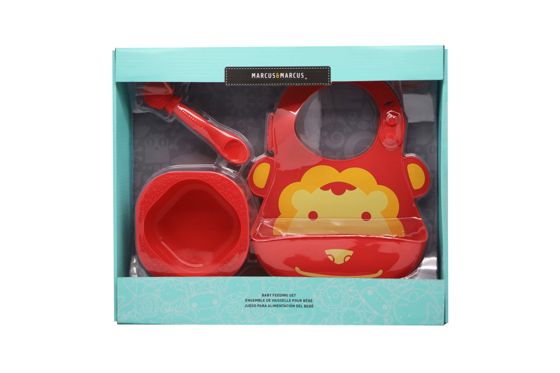 Kit Introdução Alimentar Em Silicone (Tigela 200Ml. Colher E Babador) Leão Marcus - Vermelho