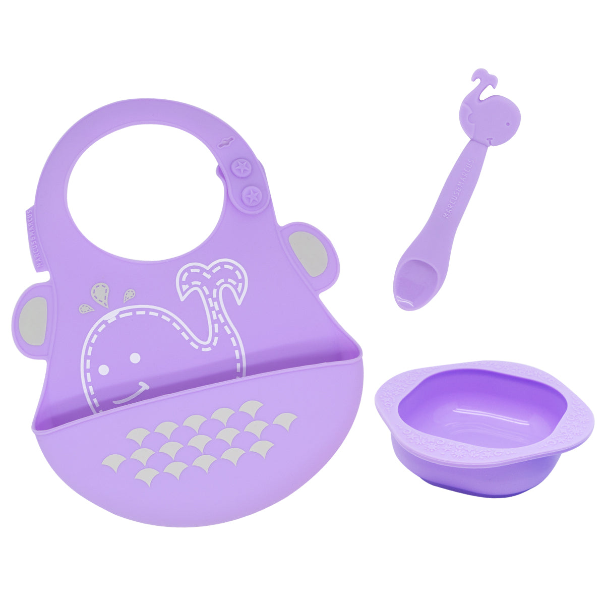 Kit Introdução Alimentar Em Silicone (Tigela 200Ml. Colher E Babador) Baleia Willo - Lilás