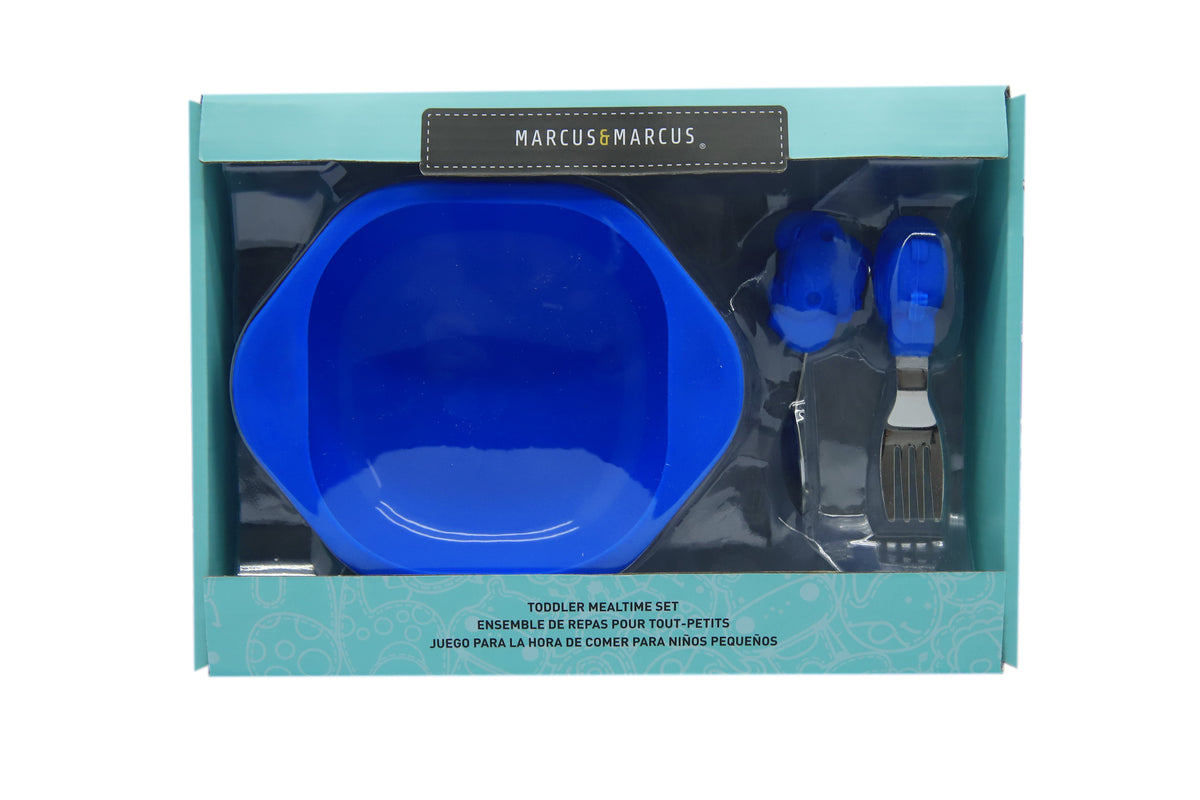 Kit Com Tigela Com Sucção E Primeiro Garfo E Colher Em Inox E Silicone Hipopótamo Lucas - Azul