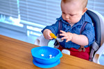 Kit Com Tigela Com Sucção E Primeiro Garfo E Colher Em Inox E Silicone Hipopótamo Lucas - Azul