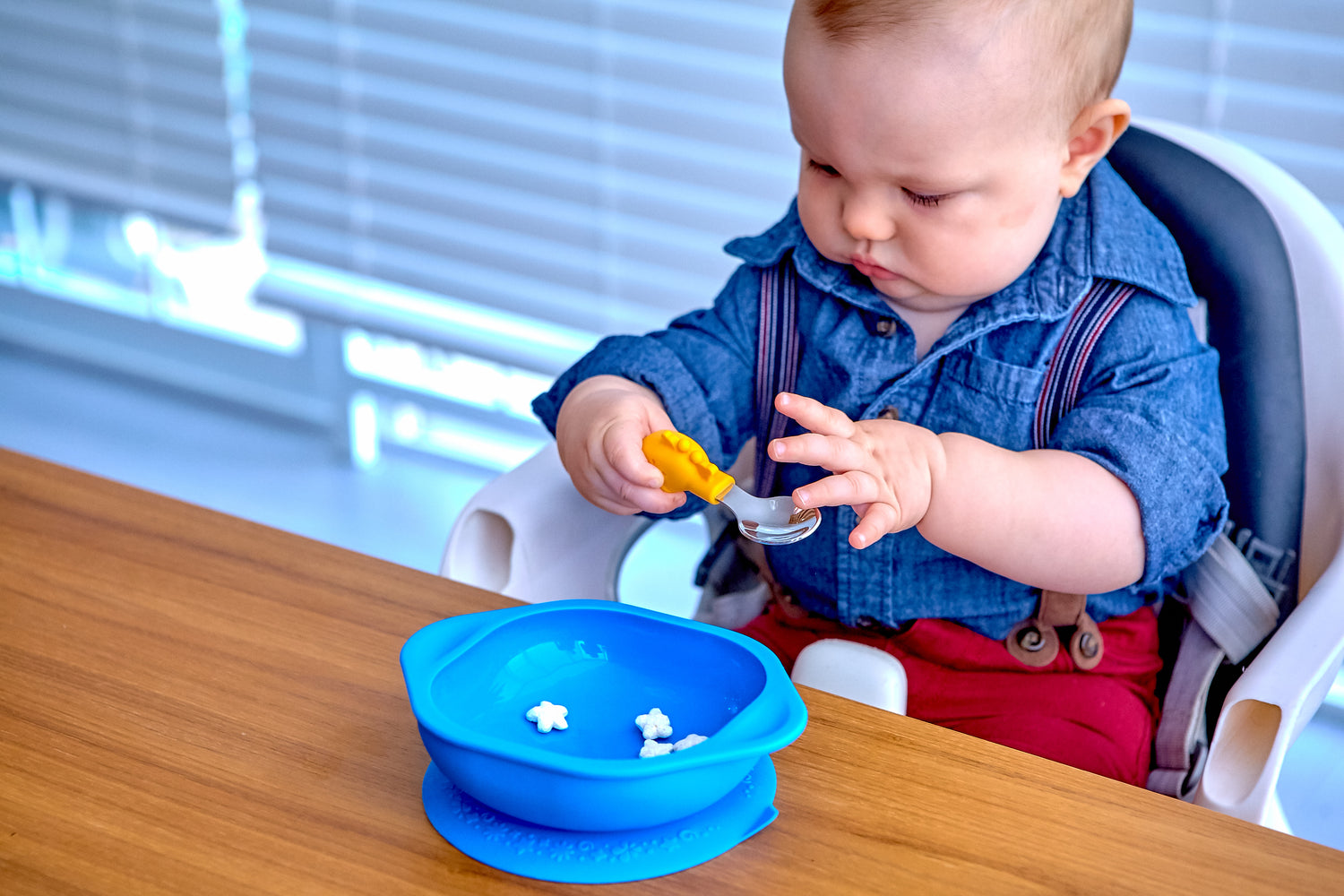 Kit Com Tigela Com Sucção E Primeiro Garfo E Colher Em Inox E Silicone Hipopótamo Lucas - Azul