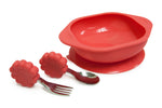 Kit Com Tigela Com Sucção E Primeiro Garfo E Colher Em Inox E Silicone Leão Marcus - Vermelho
