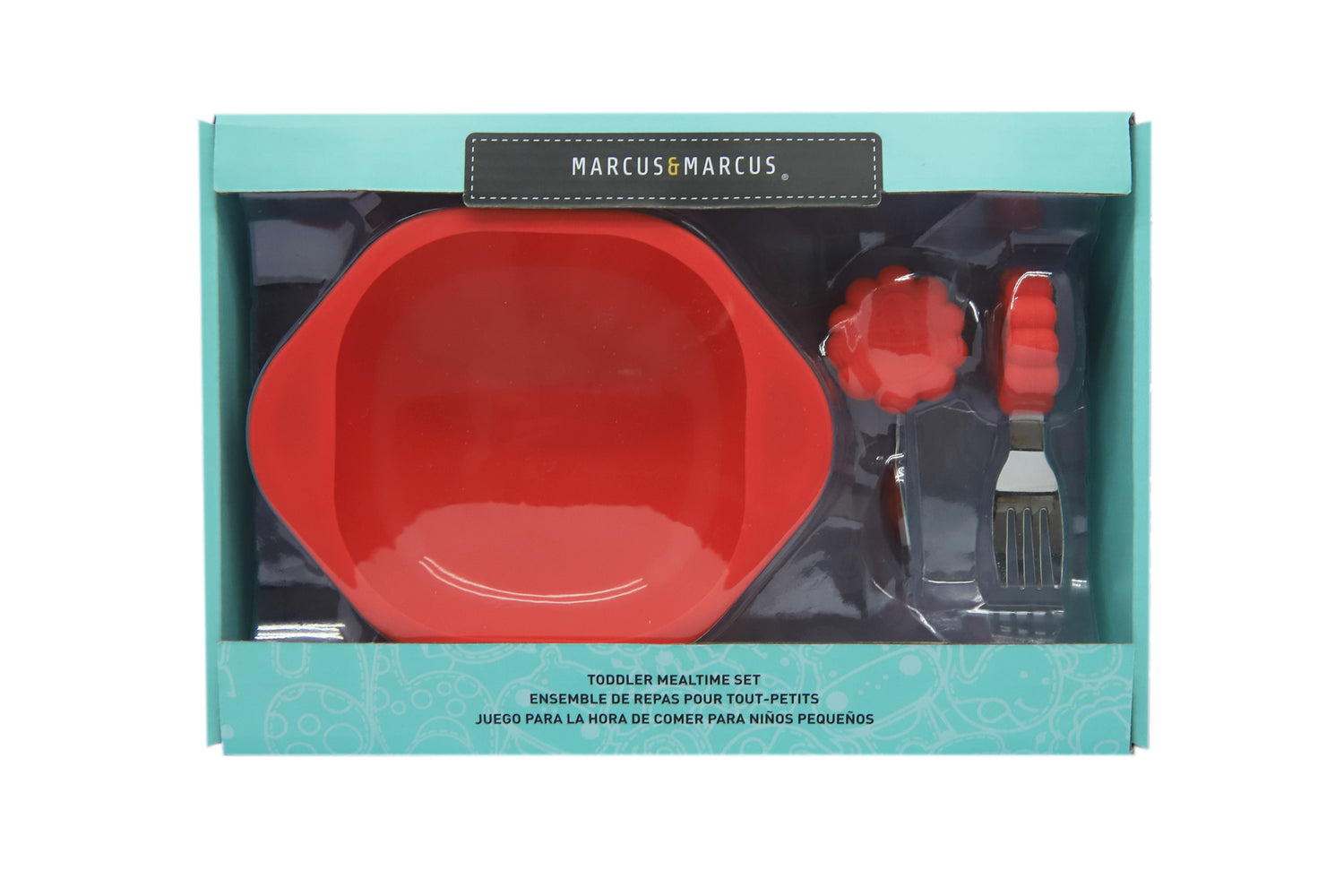 Kit Com Tigela Com Sucção E Primeiro Garfo E Colher Em Inox E Silicone Leão Marcus - Vermelho
