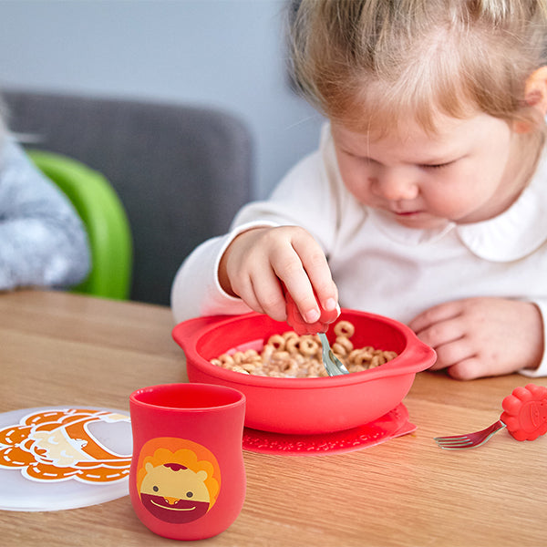 Kit de Alimentação com Copo Anatômico Leão Marcus - Vermelho