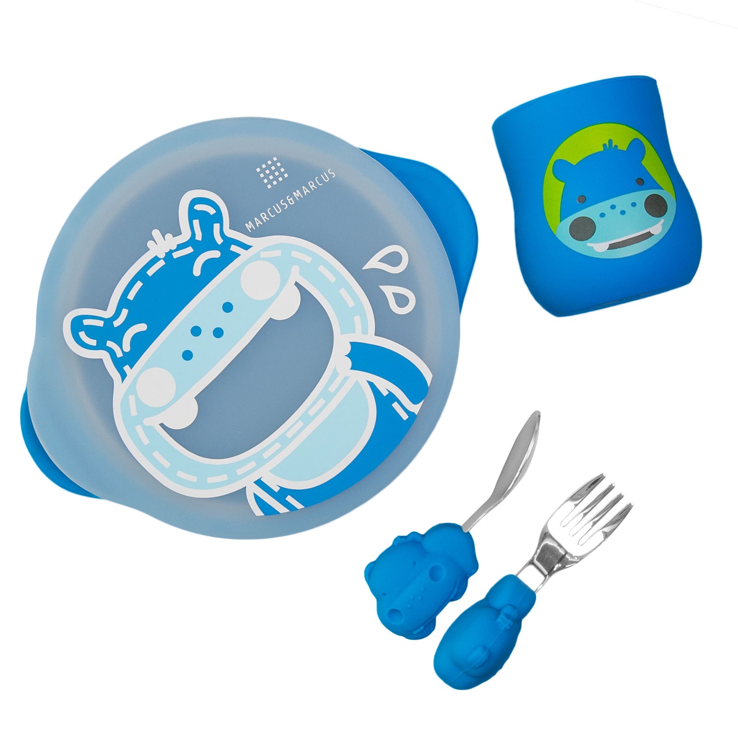Kit De Alimentação Com Copo Anatômico Hipopótamo Lucas - Azul