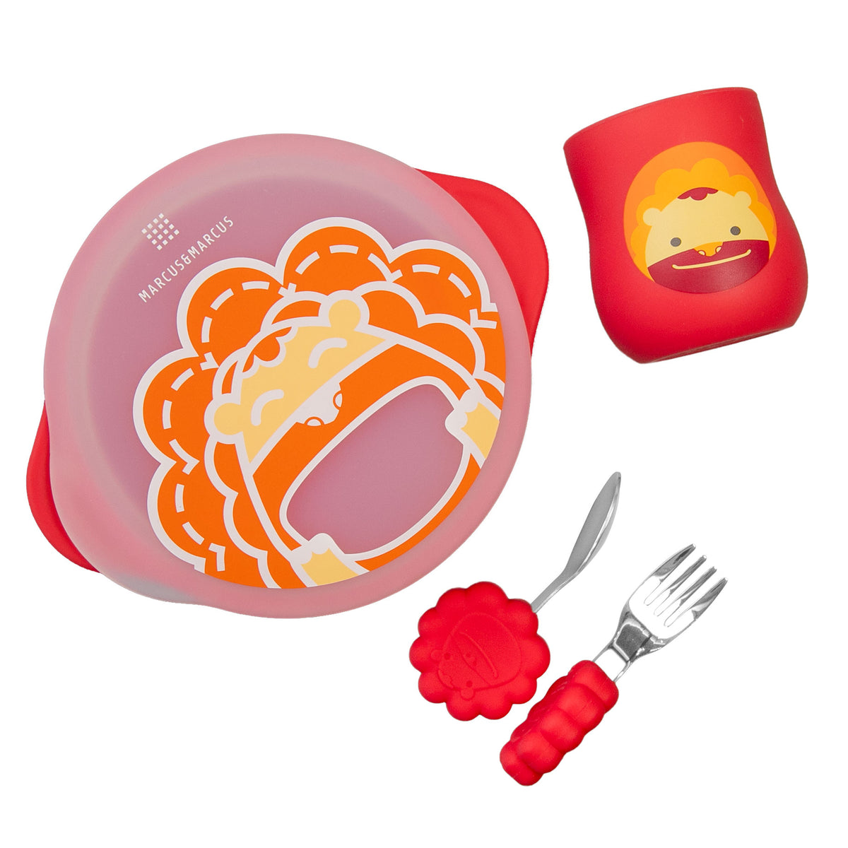 Kit De Alimentação Com Copo Anatômico Leão Marcus - Vermelho