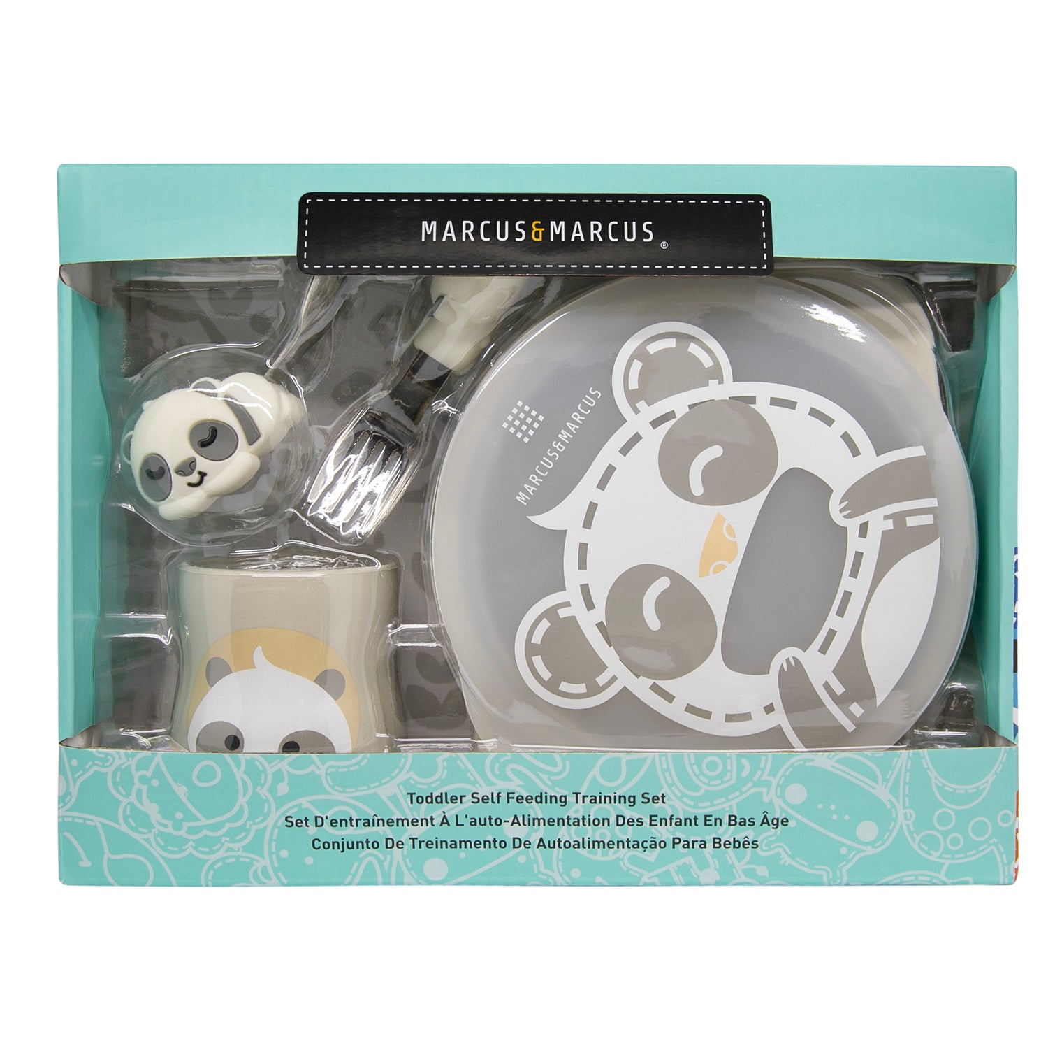 Kit De Alimentação Com Copo Anatômico Panda Pebble - Cinza
