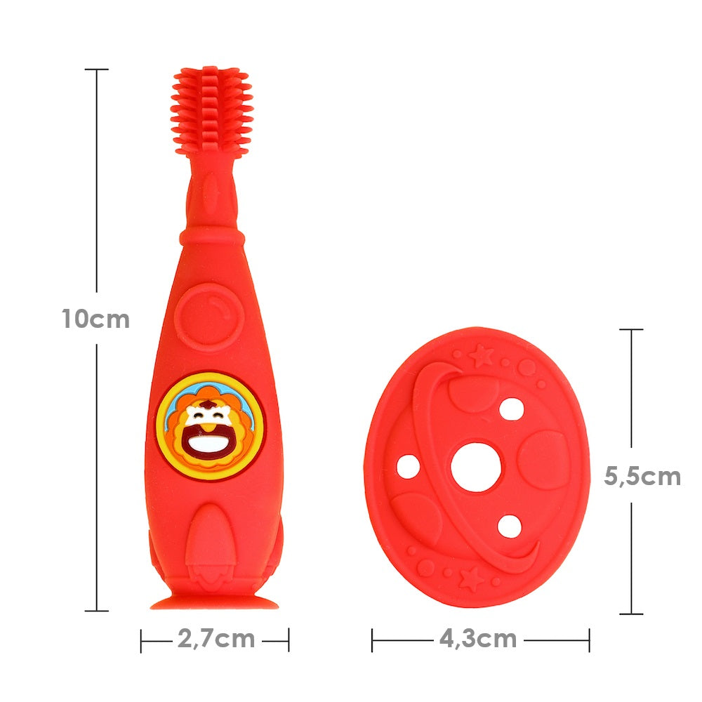 Escova Massageadora com Disco Protetor em Silicone Leão Marcus - Vermelho