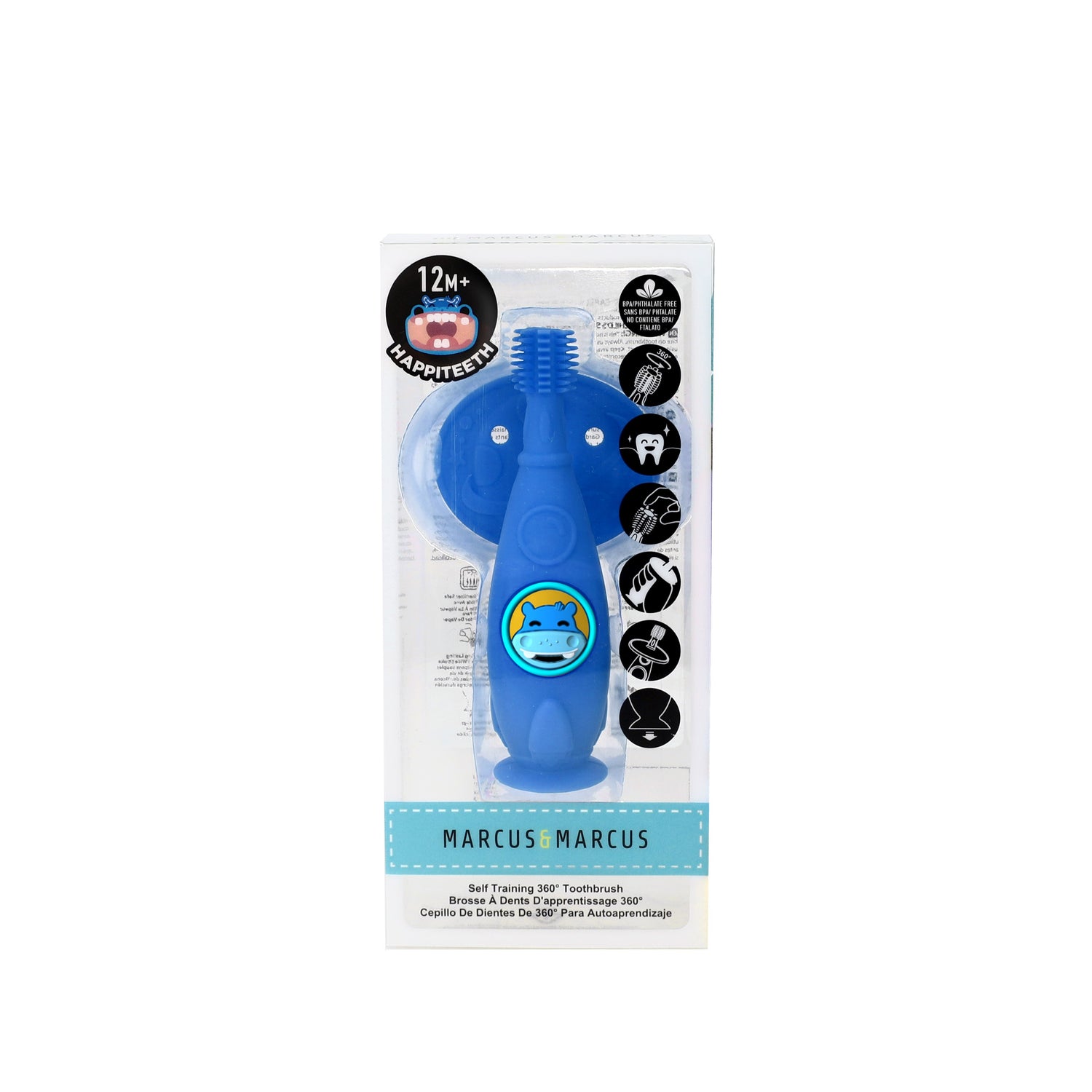Escova Massageadora com Disco Protetor em Silicone Hipopótamo Lucas - Azul