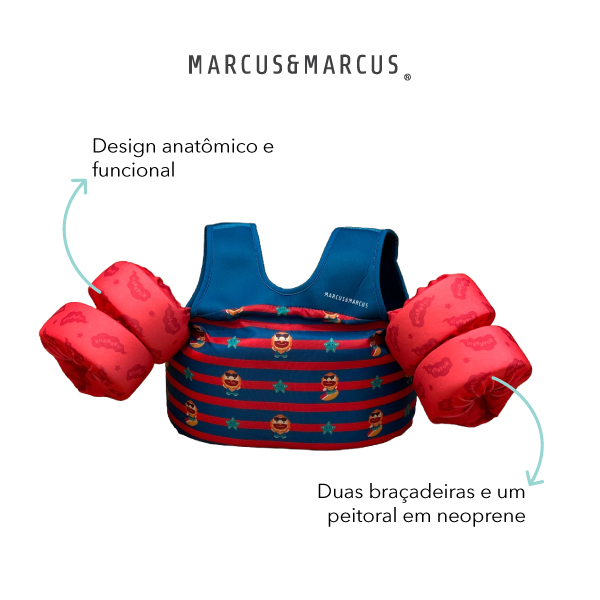 Boia de Braço Infantil com Colete Leão Marcus - Vermelho e Azul Único