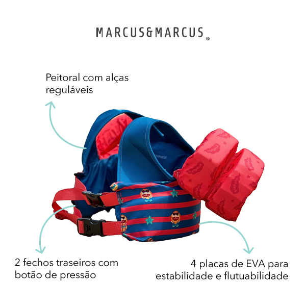 Boia de Braço Infantil com Colete Leão Marcus - Vermelho e Azul Único