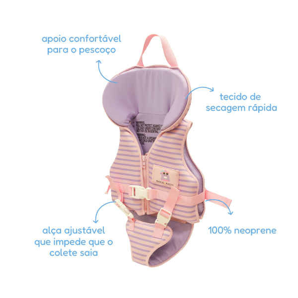 Colete Flutuador Infantil com Apoio para Pescoço Baleia Willo - Lilás e Rosa Único
