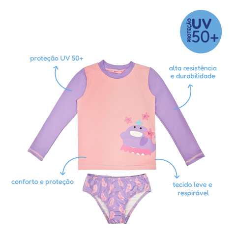 Conjunto Camiseta e Calcinha UV +50 Baleia Willo