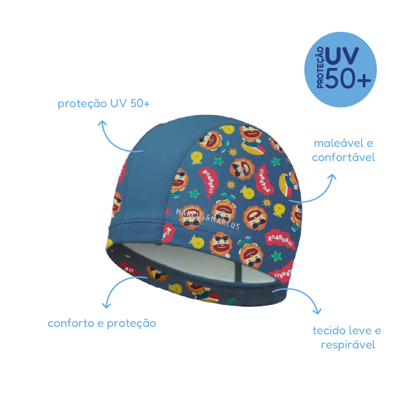 Touca de Natação Infantil em Tecido UV 50 PP Leão Marcus