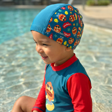 Touca de Natação Infantil em Tecido UV 50 PP Leão Marcus