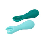 KIT COLHER E GARFO PARA TREINAMENTO EM SILICONE ELEFANTE OLLIE - VERDE