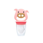 Alimentador Em Silicone 3 Em 1 Porta-Fruta (Mordedor. Alimentador E Forminha Para Sorvete) Porquinha Pokey - Rosa