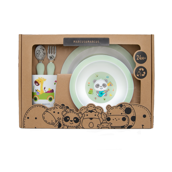 Kit Alimentação Infantil Ecológico 5 Peças (Prato. Tigela. Caneca. Colher E Garfo) Verde