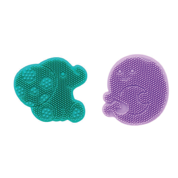 KIT 2 ESCOVAS PARA MASSAGEM E BANHO EM SILICONE VERDE E LILÁS
