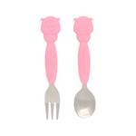 JOGO DE COLHER E GARFO COM INOX PORQUINHA POKEY - ROSA