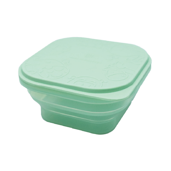 Pote Quadrado Dobrável Com Tampa Para Refeição Ou Snack 400Ml Verde