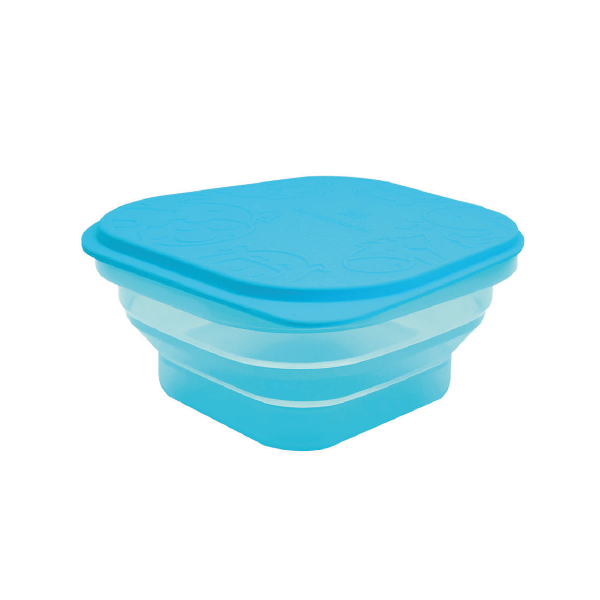 Pote Quadrado Dobrável Com Tampa Para Refeição Ou Snack 400Ml Hipopótamo Lucas - Azul