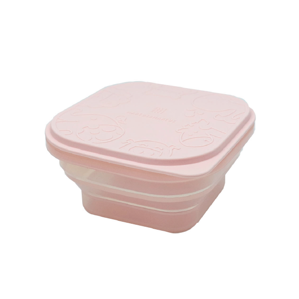 Pote Quadrado Dobrável Com Tampa Para Refeição Ou Snack 400Ml Rosa