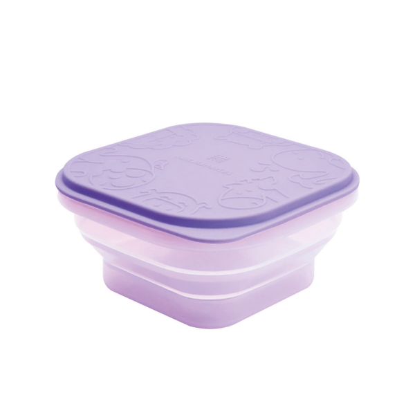 Pote Quadrado Dobrável Com Tampa Para Refeição Ou Snack 400Ml Baleia Willo - Lilás
