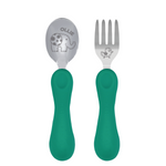 Jogo Anatômico Colher E Garfo Em Silicone E Inox 2 Peças Elefante Ollie - Verde