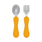 Jogo Anatômico Colher E Garfo Em Silicone E Inox 2 Peças Girafa Lola - Amarelo