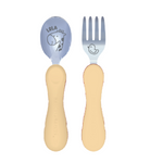 Jogo Anatômico Colher E Garfo Em Silicone E Inox 2 Peças Girafa Lola - Amarelo Manteiga